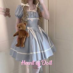 ♡ Blue Ribbon ♡ - Dolly Dress Dolly Dress Outfits, Dolly Shirt, Fairycore Cottagecore, Dolly Dress, Grey Ribbon, Y2k Outfits, Doll Shop, Sweet Dress, Blue Ribbon