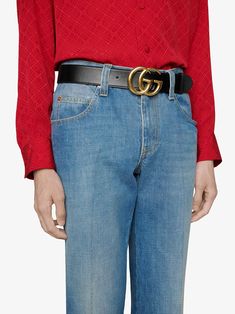 Black leather GG Marmont belt from Gucci featuring buckle fastening, interlocking GG detail and adjustable fit. | Gucci GG Marmont belt Low-rise Pants, Gucci Belt Sizes, Gucci Marmont Belt, Belt Gucci, Buckle Outfits, American Eagle Outfits, Gucci Store, Gucci Gg Marmont, Casual Belt