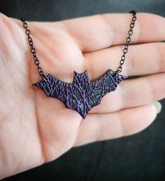 Bat necklace! <3 Not just for halloween! This is a spooky all year beauty! With a perfect mix of cute and macabre, this gothic style pendant is both lovely and edgy. A unique and exquisitely made piece that will be the prize of your collection! Perfect for a vampire costume or goth outfit! The chain is black, 18in long, with adjustable length.  Modern, one of a kind and perfect for your favorite spooky fashions! This would be a wonderful gift, or even a treat for yourself! Treat yo self! <3 This Vampire Style Necklace For Halloween, Spooky Black Necklace For Gift, Black Fantasy Jewelry For Costume Party, Fantasy Black Jewelry For Costume Party, Gothic Necklaces For Halloween Costume Party, Black Vampire Jewelry For Halloween, Vampire Style Black Necklace For Halloween, Vampire Style Black Jewelry For Halloween, Black Pendant Necklace For Halloween