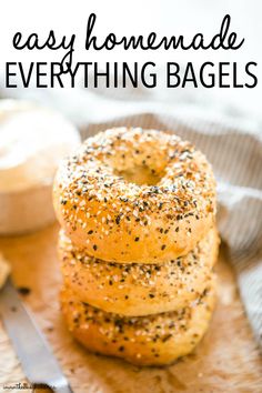 homemade everything bagels stacked on top of each other