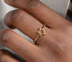 ✦ Solid Gold Star Ring ✦ ✧ DESCRIPTION & DETAILS Open Star Ring / Dainty Solid Gold Star Ring / 14K Solid Gold Crescent Ring / Star Ring K14 Rose Gold / Unique Christmas Gift for Her ✔ Made to Order ✔ Solid Gold Kt: 9k or 14K ✔ Metal stamp: 375-585 ✔ Available Gold Color: Rose Gold, Yellow Gold, White Gold ✔ Ring Size: Available in many sizes ✔ Never discolor ✔ Dimensions: 10mm x 10mm ( star diameter) ✔ Gold weight: 1.4 grams * ✔ Ready to Ship in 3-5 Business Days Solid gold pieces are made Gold Star Ring, 14k Gold Signet Ring, Star Rings, Crescent Ring, Floating Diamond Necklace, Gold Minimalist Jewelry, Plain Gold Ring, Diamond Initial Necklace, Unique Christmas Gift