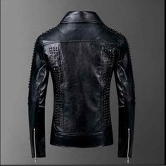 Leather Jacket Rock, Rock Punk Style, Punk Leather Jacket, Style Leather Jacket, Studded Leather Jacket, Miami Outfits, Leather Coats, Suit Collar, Pu Jacket