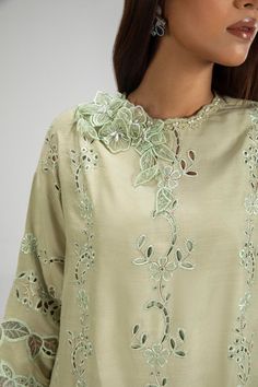 Olive Green Straight shirt Style Luxury Pret Pakistani Salwar Suit enveloped in refinement and notes of modern charm, whispering tales of artistry with intricate cutwork and embroidery details. Detailed Description: SKU: PB714 Detailing: Motifs, pearl, dabka, sequins Color: Olive Green Fabric: Chiffon net Design: Fully embellished, Embroidery, Dabka Event: Wedding, Festive, Party wear Cutwork Embroidery Pattern, Shirts Designs Pakistani, Long Kurti Patterns, Pakistani Salwar Suit, Embellished Embroidery, Olive Green Fabric, Indian Suit, Net Design, Dress Designing