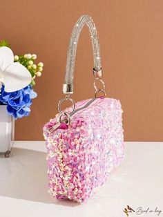 BirdinBag - Glamorous Sequin Mini Square Bag Trendy Rectangular Bag For Parties, Handheld Shoulder Bag With Zipper For Party, Handheld Shoulder Bag With Zipper Closure For Party, Handheld Shoulder Bag For Party, Pink Rectangular Bag With Single Handle, Party Satchel With Zipper Closure, Party Satchel With Zipper Closure And Shoulder Bag Shape, Rectangular Party Bag With Zipper Closure, Party Crossbody Bag With Single Handle