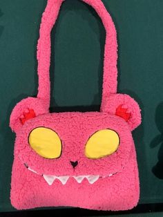 Fuzzy pink monster bag Imvu Accessories, Doodle Reference, Crazy Fits, Plushie Ideas, Pink Monster, Alt Clothing, Misfit Toys, Plush Bags, Handmade Purses