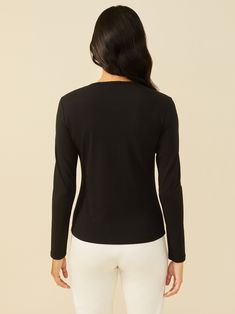 Stock up on the long-sleeve version of your favorite go-with-everything tee in a flattering cotton spandex blend. | J.McLaughlin Women's Allie Long Sleeve T-Shirt Black, Size XS | Cotton/Spandex J Mclaughlin, Black Crewneck, Black Solid, Women's Tops, Long Sleeve Tee, Cotton Spandex, Women Collection, Solid Black, Long Sleeve T Shirt