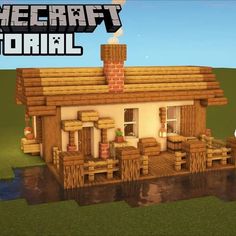 a small house made out of wood and logs with the words minecraft portal on it