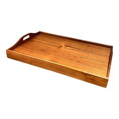 a wooden cutting board with handles on white background for use as a tray or serving platter