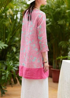 Midi Length Summer Dresses, Midi Length Dress, Printed Linen, Linen Clothes, Pink Print, Linen Fabric, Linen Blend, Summer Dress, Tunic Tops