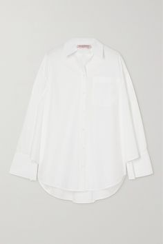 If you're going to invest in a classic white shirt, Valentino Garavani's version is a sophisticated option. It's cut for an oversized fit from cotton in a trapeze style that's accented with batwing sleeves. Pair yours with tailored pants and pearls. Valentino Shirt, Valentino Clothing, Classic White Shirt, Capsule Outfits, Tailored Pants, Basic Outfits, Kpop Outfits, Batwing Sleeve, Classic White