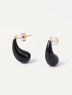 Stay ahead of the fashion curve with these drop shaped enamel earrings in neutral hues. Enamel Earrings, Teardrop Earrings, Brass Finish, The Fashion, Onyx, 18k Gold, Plating, Brass, Gold