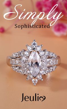 Simply Sophisticated Engagement Rings. Rose Gold Engagement Ring. Antique jewelry touches our hearts and souls with its timeless beauty. There's something magical about jewelry from another era with a story to tell. #JeuliaJewelry #Mothersdaygift White Marquise Rings For Gift, White Marquise Rings For Gifts, White Marquise Diamond Ring For Gift, White Marquise Diamond Ring Gift, White Marquise Cut Jewelry For Promise Ring, Exquisite Marquise White Jewelry, White Marquise Cut Promise Jewelry, Exquisite White Marquise Jewelry, Exquisite White Marquise Cut Rings