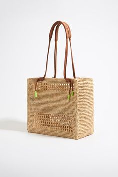 Large natural raffia tote bag Woven Leather Double Handle Beach Bag, Double Handle Woven Leather Beach Bag, Brown Rectangular Woven Leather Beach Bag, Everyday Jute Bags With Woven Leather, Eco-friendly Woven Leather Shoulder Bag For Shopping, Rectangular Crochet Leather Bag With Woven Detail, Everyday Rectangular Crochet Bag With Woven Leather, Natural Rectangular Beach Bag With Leather Handles, Natural Woven Leather Bucket Tote Bag