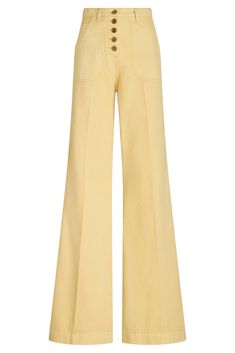 Etro 5 button flare pant in yellow. Cotton Hi Rise Dry Clean Made in Italy Pants Collection, Beach Stores, Yellow Pants, Flare Pant, Marissa Collections, Bottom Clothes, Denim Pant, Flare Pants, Denim Fashion