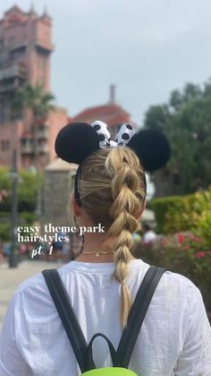 Disneyworld Hair Styles, Cute Hairstyles For A Baseball Game, Cute Updos For Disney, Reverse Bubble Braid, Disney Hair Styles For Women, Hairstyle For Theme Park, Hair For Theme Park, Hairstyle For Disney