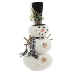 a snowman with a top hat and scarf is standing in front of a white background