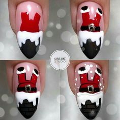 Christmas Nail Designs Step By Step, Step By Step Christmas Nails, Christmas Nails Drawing, Christmas Nail Art Step By Step, Chrismast Nailart, Nails Design Step By Step, Christmas Nails Step By Step, Candy Cane Christmas Nails, Step By Step Nail Art