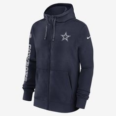 The Sideline Team Issue Club Hoodie is made with a cozy fleece lining and soft cotton-polyester blend to help you comfortably support your Dallas Cowboys in chilly temperatures. Dallas Cowboys Hoodie, Cowboys Players, Dallas Cowboys Players, Quarter Zip Hoodie, Gameday Couture, Mens Zip Hoodie, Navy Style, Nike Nfl, Navy Fashion