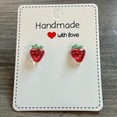 This Listing Is For A Pair Of Handmade Strawberry Earrings. Earring Stud Is 5mm And Made Out Of Stainless Steel. Hypoallergenic Earring Post And Earring Back. The Charms Are Made Out Of Resin. Super Cute For Kids Or Adults! **Comes From A Smoke Free Home** Strawberry Earrings, Earring Stud, Earring Post, Girl Jewelry, Accessories Handmade, Hypoallergenic Earrings, Handmade Accessories, Earring Backs, Post Earrings