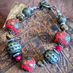 New From My Craft Boutique Handcrafted Boho Chunky Beaded Dangle Bracelet Red Antique Bronze Bronze Toggle 8 1/2" Craft Boutique, Multicolor Bracelet, Dangle Bracelet, Blue Beaded Bracelets, Beads Bracelet Design, Handcrafted Bracelets, Crystal Beads Bracelet, Black Bracelets, Bracelets Handmade Beaded