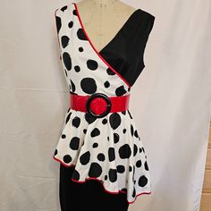 Nwt, Disney Dress Shop. Cruella De Ville Dots Dress With Peplum And Red Belt. Square Dance Dresses, Disney Dress, Dots Dress, Square Dance, Square Dancing, Red Belt, Disney Dresses, Dance Dress, Disney Parks