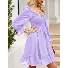 Light Purple Pleated Ruffled Hem Chiffon Mini Dress Dress Amazon, Mini Dress Long Sleeve, Chiffon Mini Dress, Purple Mini Dresses, Purple Plaid, Plaid Dress, Mini Dresses, Light Purple, Chiffon Dress