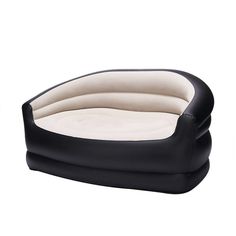 an inflatable dog bed is shown on a white background with black trimmings