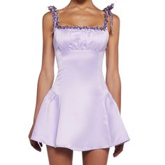 Sold Out Online, Dolls Kill Baby Dolll Dress With Shoulder Ties In Purple And Floral Detailing And Corset Style Lace Up Back For Adjusted Waist Sizing And Side Zipper Closure Cute Fitted Purple Mini Dress, Purple Mini Dress With Lace Trim, Princess Charm School, Charm School, Baby Doll Dress, Corset Mini Dress, Corset Style, Babydoll Dress, Dolls Kill