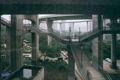 an elevated walkway in the middle of a city