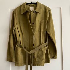 H&M Jacket. Never Worn Spring Khaki Utility Jacket For Everyday, Utility Shacket For Workwear In Spring, Spring Utility Shacket For Workwear, Khaki Utility Jacket For Everyday Spring Wear, Utility Style Shacket For Spring Workwear, Spring Utility Workwear Jacket, Green Spring Outerwear For Everyday, Everyday Utility Green Outerwear, Spring Utility Blazer With Pockets