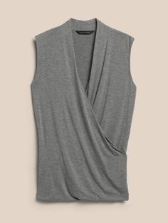 Masterfully engineered with Threadsoft, this ultra stretchy and soft top cascades gracefully over the body with wrinkle-resistant, breathable LENZING™ ECOVERO™.  A true customer-favorite.  FITTED: Stretches to fit.  SUSTAINABLE: Made with LENZING Top Banana, Soft Tops, Wrap Top, Charcoal Gray, Deep V Neck, The Body, Charcoal Grey, New Product, Banana Republic