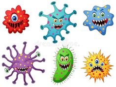 an assortment of cartoon germs on a white background