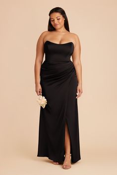 Anne Matte Satin Dress - BlackAnne Matte Satin Dress - Black Black Bridesmaid Dresses Curvy, Matte Satin Bridesmaid Dresses, Black Bridesmaid Dress Plus Size, Black Maternity Bridesmaid Dress, Black Plus Size Dress Formal, Bridesmaid Nails Black Dress, Plus Size Black Formal Dress, Black And White Wedding Guest Outfit, Plus Size Black Tie Event Dresses