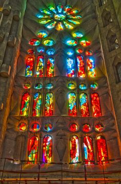 the stained glass windows are all different colors