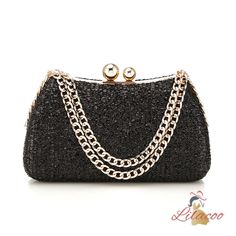 Lining material: nylonBag shape: pillow typePopular element: lockColor: black, gold, silver Black Party Bag With Chain Detail, Black Party Bags With Chain Detail, Elegant Evening Bags With Lock, Party Clutch With Metal Hardware, Rectangular Evening Bag With Metal Hardware For Party, Black Shoulder Bag With Lock, Chic Black Shoulder Bag With Lock, Silver Shoulder Bag With Gold-tone Hardware For Party, Black Clutch Evening Bag With Chain