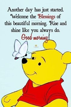 a winnie the pooh bear with a butterfly on its nose and some words above it