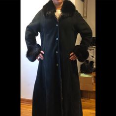 New! Montanelli Black Genuine Shearling And Leather Long Coat In Size M/L. Real Fox Fur Collar And Cuffs. Button Front Closure And Side Pockets. Fitted Silhouette. Never Worn. Excellent Quality And Condition. Very Warm And Elegant! Bundle And Save Reasonable Offers Welcome! Formal Fur Coat With Faux Fur Trim, Elegant Wool Fur Coat With Faux Fur Lining, Formal Faux Fur Outerwear With Fur Trim, Formal Long Fur Coat For Winter, Wool Fur Coat With Faux Fur Trim For Winter, Elegant Fur Coat For Cold Weather, Elegant Wool Outerwear With Faux Fur Lining, Elegant Black Fur Coat With Faux Fur Trim, Formal Classic Outerwear With Faux Fur Lining