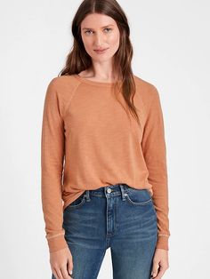 Slub Cotton-Modal Raglan T-Shirt | Banana Republic Relaxed Tops For Casual Fall Gatherings, Relaxed Everyday Tops For Fall, Relaxed Fall Tops For Casual Gatherings, Versatile Relaxed Fit T-shirt For Fall, Effortless Crew Neck Tops For Fall, Organic Cotton Tops For Fall Loungewear, Versatile Cotton T-shirt For Fall, Fall Organic Cotton Loungewear Tops, Relaxed Everyday T-shirt For Fall