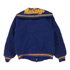 Description:Vintage blue Trophy Jackets varsity jacket, fits medium.GENDER: womens CONDITION: good - mark on sleeve.STYLE: varsity jacketERA: 1990sCOLOUR: blueFABRIC: wool blendNotes: cropped length. Blue Cotton Varsity Jacket For Streetwear, Blue Collegiate Varsity Jacket For Streetwear, Blue Collegiate Varsity Jacket For Sports, Collegiate Blue Varsity Jacket For Sports, Collegiate Hooded Varsity Jacket For Winter, Blue Varsity Jacket With Baseball Collar For Streetwear, Blue Collegiate Track Jacket For College, Fall School Varsity Jacket In Cotton, Casual Blue Varsity Jacket For College