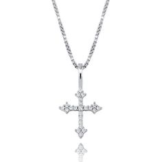 This cross pendant is created in real .925 Sterling Silver with white prong-set crystals and plated in 3 metal finishes .925 Sterling Silver, gold (vermeil), rose gold (vermeil) Strung on an 18" or 20" Venetian box chain Cross measures 28mm inclusive of bail Spring clasp closure Prong-set stones Clear zircon diamonds Crystal Cross, Religious Cross, Gold Cross Necklace, Party Necklace, Fancy Diamonds, Charm Pendant Necklace, Cross Jewelry, Cross Charms, Cross Pendant Necklace