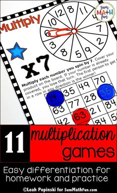 a close up of a game on a table with the words multiplication games