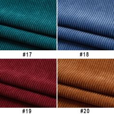 four colors of rib knit fabric, each with different sizes and colors on the sides