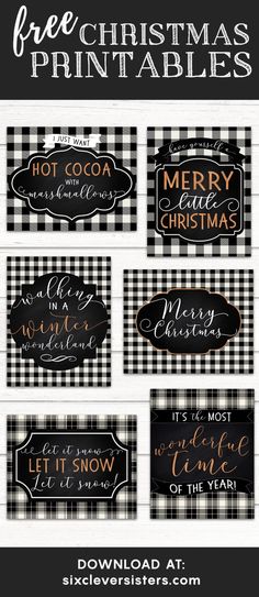 christmas printables with black and white checkered background