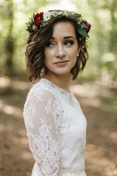 a woman with a flower crown on her head and an instagramr to the side