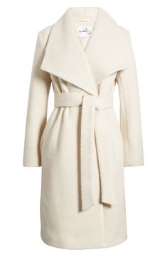 Bundle up for colder weather without compromising on refinement in this richly textured coat streamlined with dramatically oversized lapels and a silhouette-cinching belt. Drape collar Removable tie belt Lined 100% polyester Dry clean Imported White Peacoat Outfit, Cream Coat Outfit Winter, Cream Winter Coat, Addy Rae, White Coat Outfit, Long Coats For Women, Aritzia Coat, Woolen Coat Winter, Winter Core