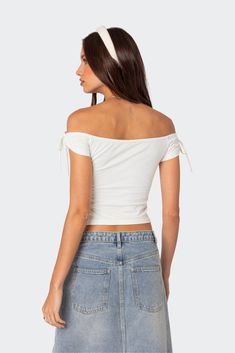 Jess Off Shoulder Top – edikted Casual Elastane Crop Top, Stretch Summer Blouse, Chic Elastane Off-shoulder Top For Summer, Trendy Fitted Off-shoulder Crop Top, Stretch Elastane Summer Blouse, Chic Off-shoulder Elastane Top For Summer, Chic Summer Off-shoulder Top In Elastane, Chic Summer Off-shoulder Elastane Top, Casual Stretch Cropped Off-shoulder Top