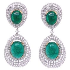 18K White Gold Emerald- 36.53 Cts Diamond- 13.08 Cts All Diamonds are G-H/SI White Gold Drop Earrings, Gold Drop Earrings, Brilliant Diamond, Diamond White, Emerald, Jewelry Earrings, White Gold, Drop Earrings, Gold