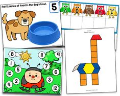 four pictures with different animals and numbers for children's learning to learn how to read the