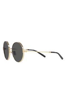 Elevate your chic style with these retro-inspired round sunglasses fitted with full-coverage UV-protective lenses. 54mm lens width; 19mm bridge width; 140`mm temple length 100% UV protection Adjustable nonslip nose pads Metal Imported Luxury Sunglasses With Uv Protection And Round Frame, Elegant Sunglasses With Uv Protection And Round Frame, Modern Round Aviator Sunglasses With Uv Protection, Luxury Round Frame Sunglasses With Uv Protection, Elegant Round Frame Sunglasses With Uv Protection, Luxury Sunglasses With Polarized Round Frame, Luxury Sunglasses With Tinted Lenses And Round Frame, Modern Sunglasses With Uv Protection And Round Frame, Classic Aviator Sunglasses With Uv Protection