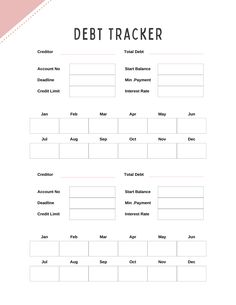 a debt tracker with the words debt tracker written in white and pink letters on it